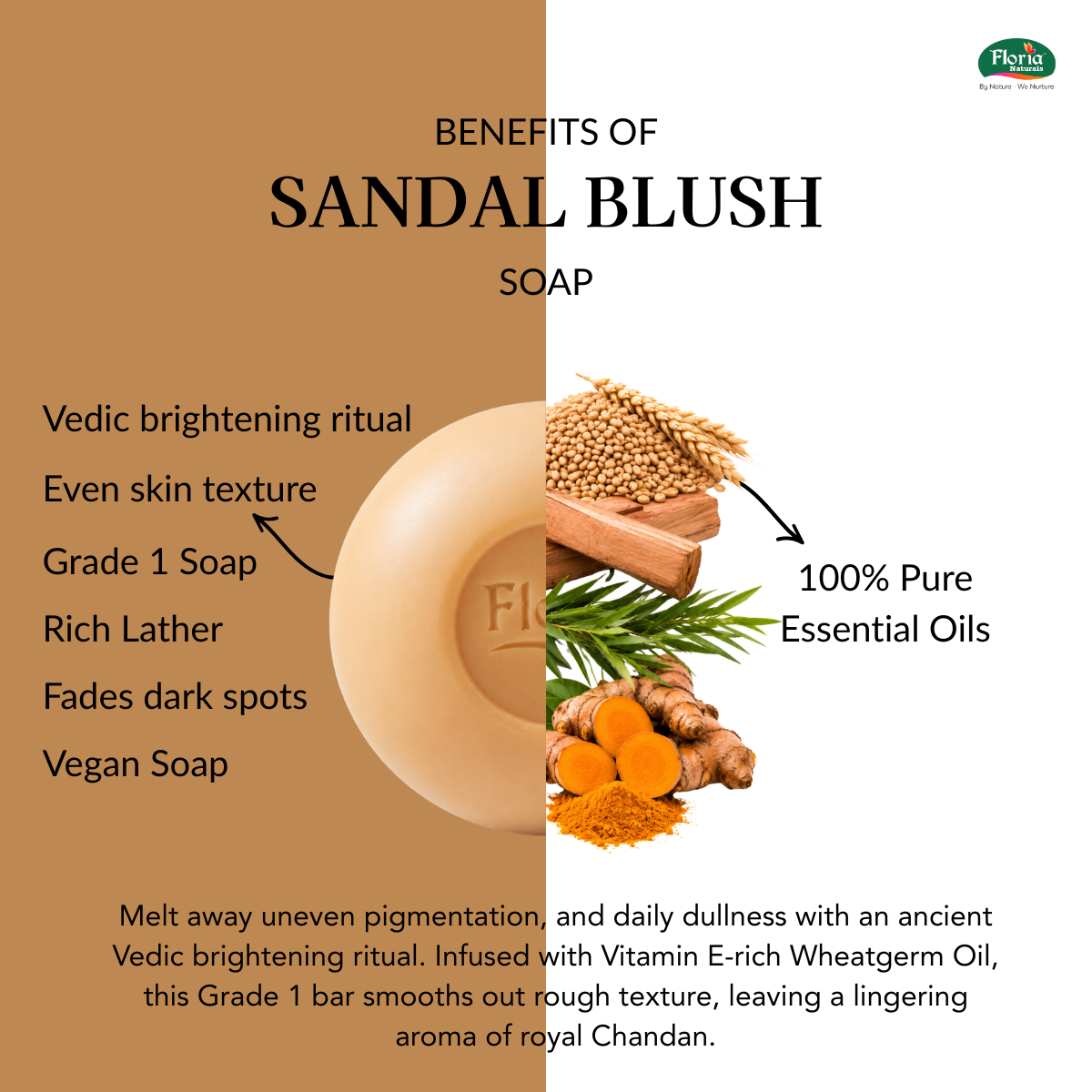 Sandal Blush Aromatherapy Soap | TFM 82% | Festive Glow, Illuminating, Sulphate Free, 100g