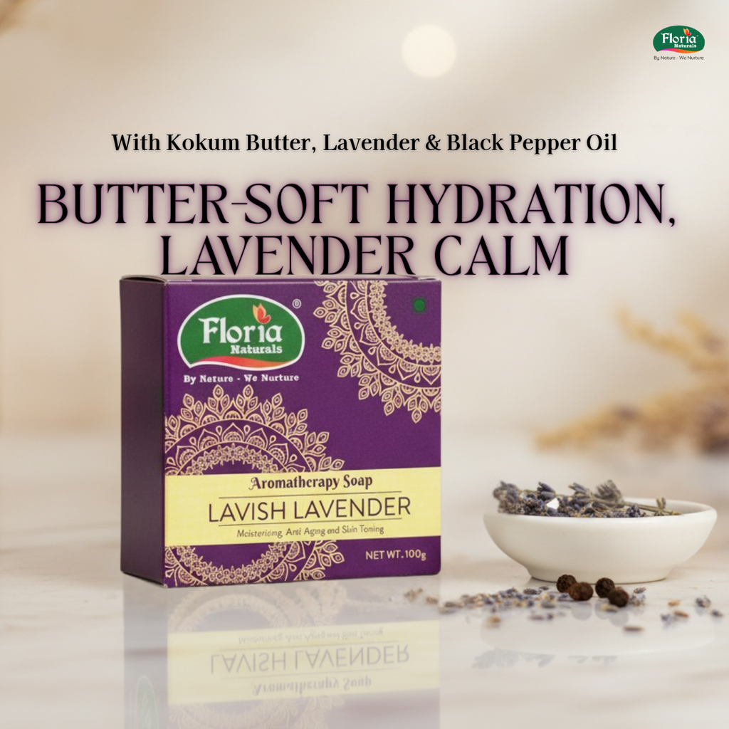 Lavish Lavender aromatherapy soap bar and packaging by Floria Naturals