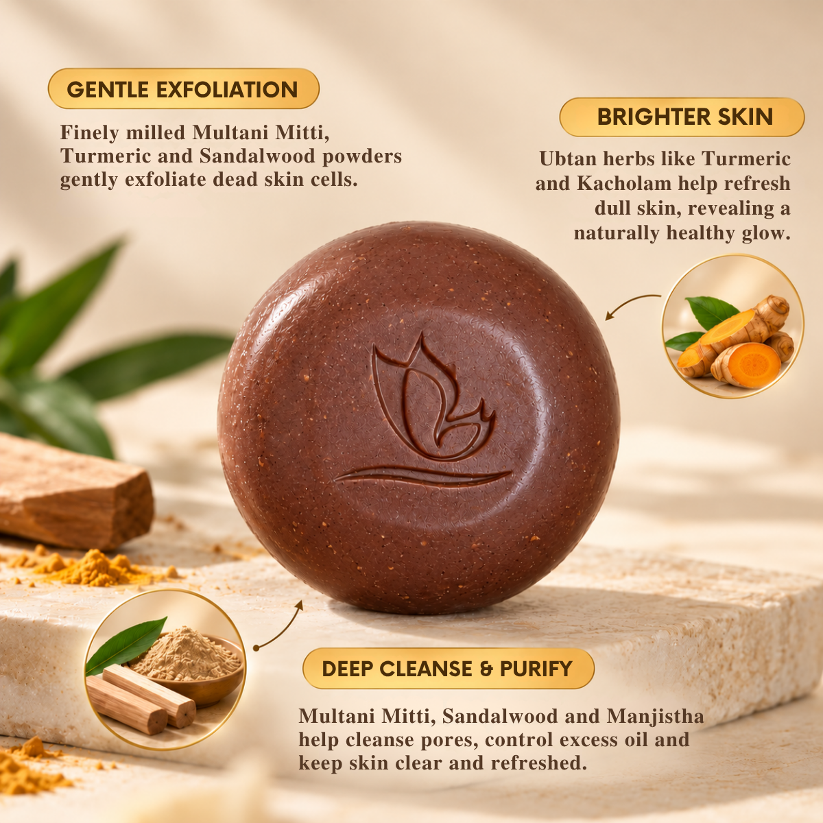 Ubtan Glow Aromatherapy Soap | TFM 80% | Mild Exfoliating. Brightening | Sulphate Free, 100g