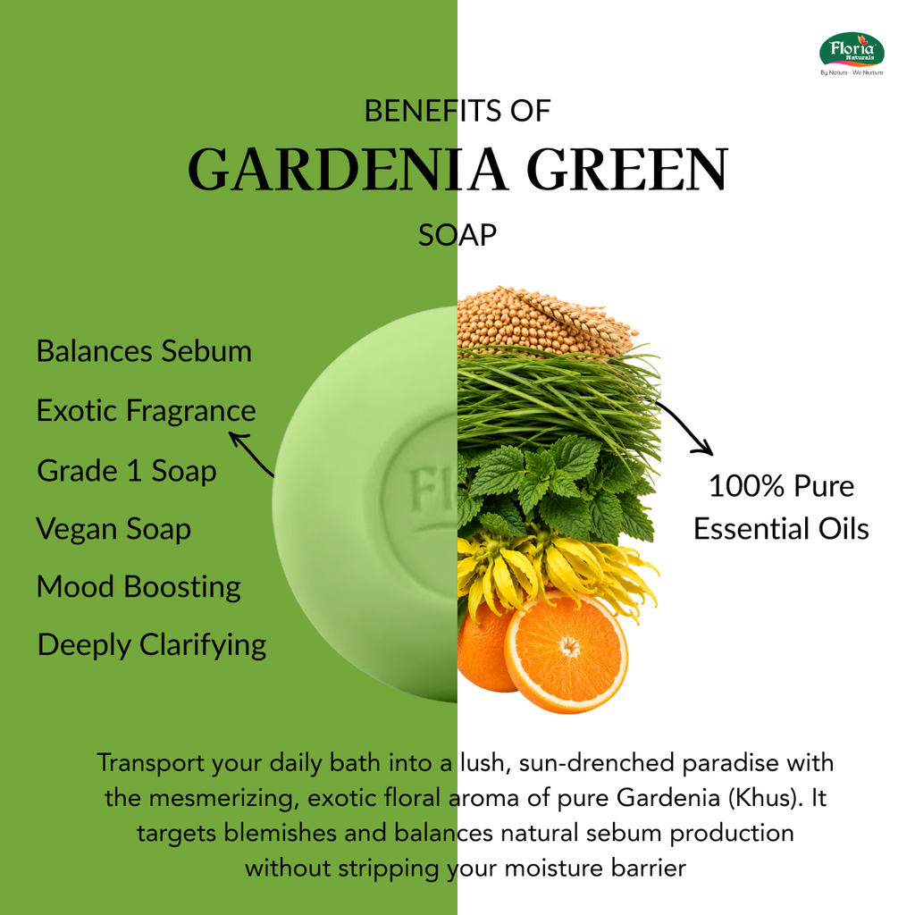Gardenia Green soap benefits infographic from Floria Naturals