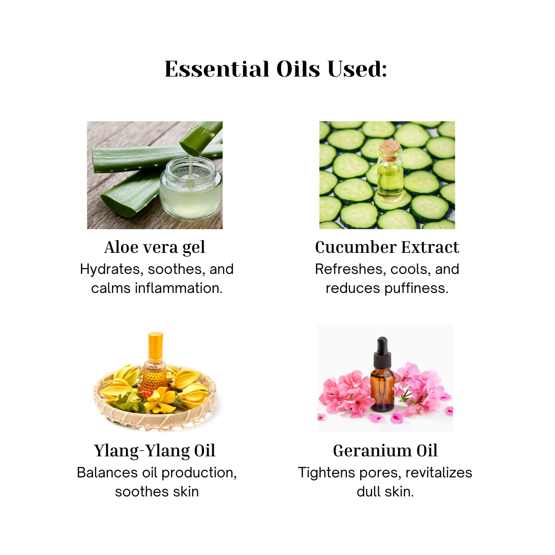 Key oils in Aloe Cucumber soap, infographic from Floria Naturals