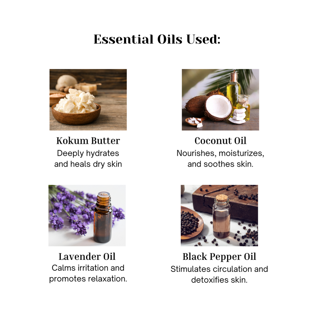 Key oils in Lavish Lavender soap, infographic from Floria Naturals