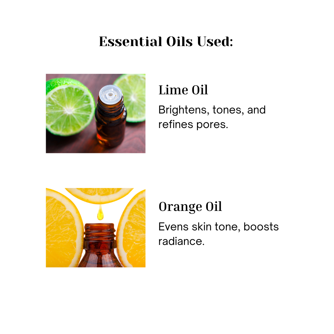 Key oils in Lime Orange Splash soap, infographic from Floria Naturals