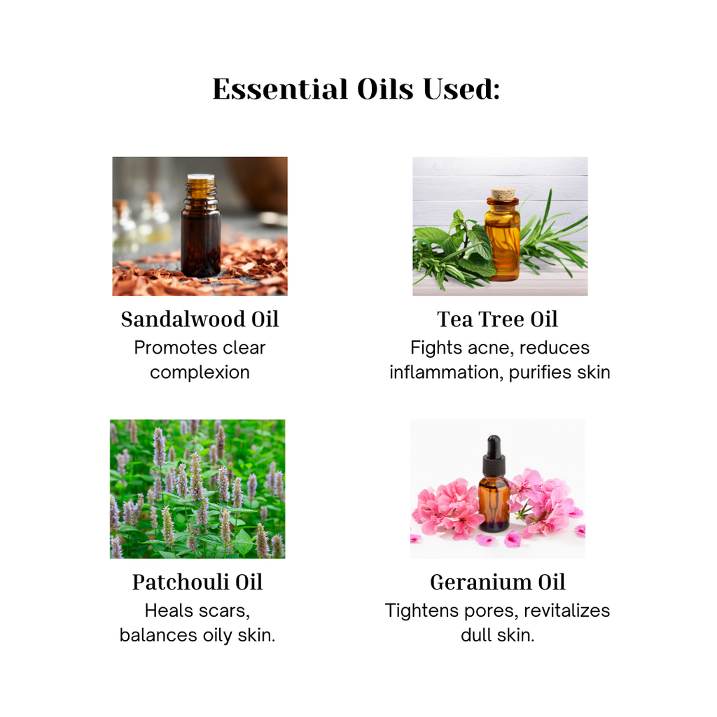 Key oils in Sandal Blush soap, infographic from Floria Naturals